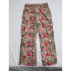 Riley & James Women Sz M Camo Print Roses Baggy Cargo Pants Pink Tan Brown NWT